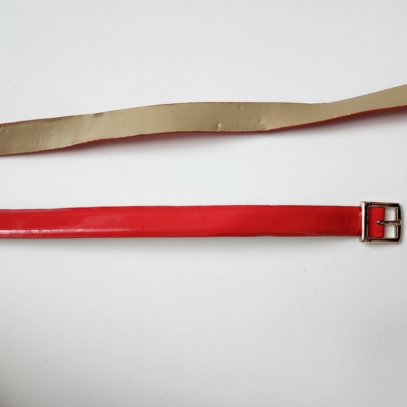 Vintage J Crew Factory Genuine Leather Skinny Red Belt Golden Buckle Size L - Picture 8 of 15
